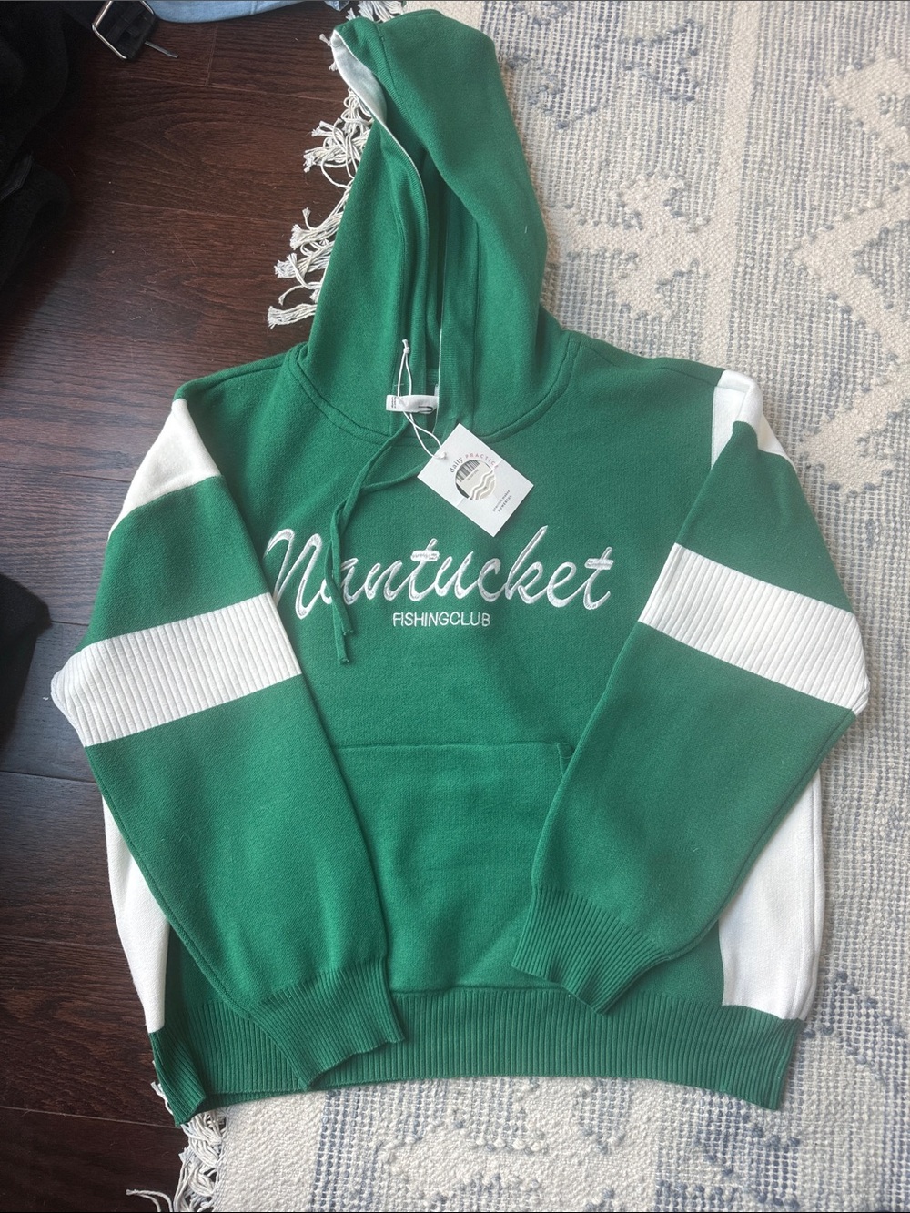 Nantucket Fishing Club Green and White Hoodie Sweatshirt